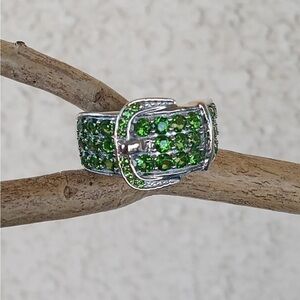 Sterling silver green chrome diopside buckle ring